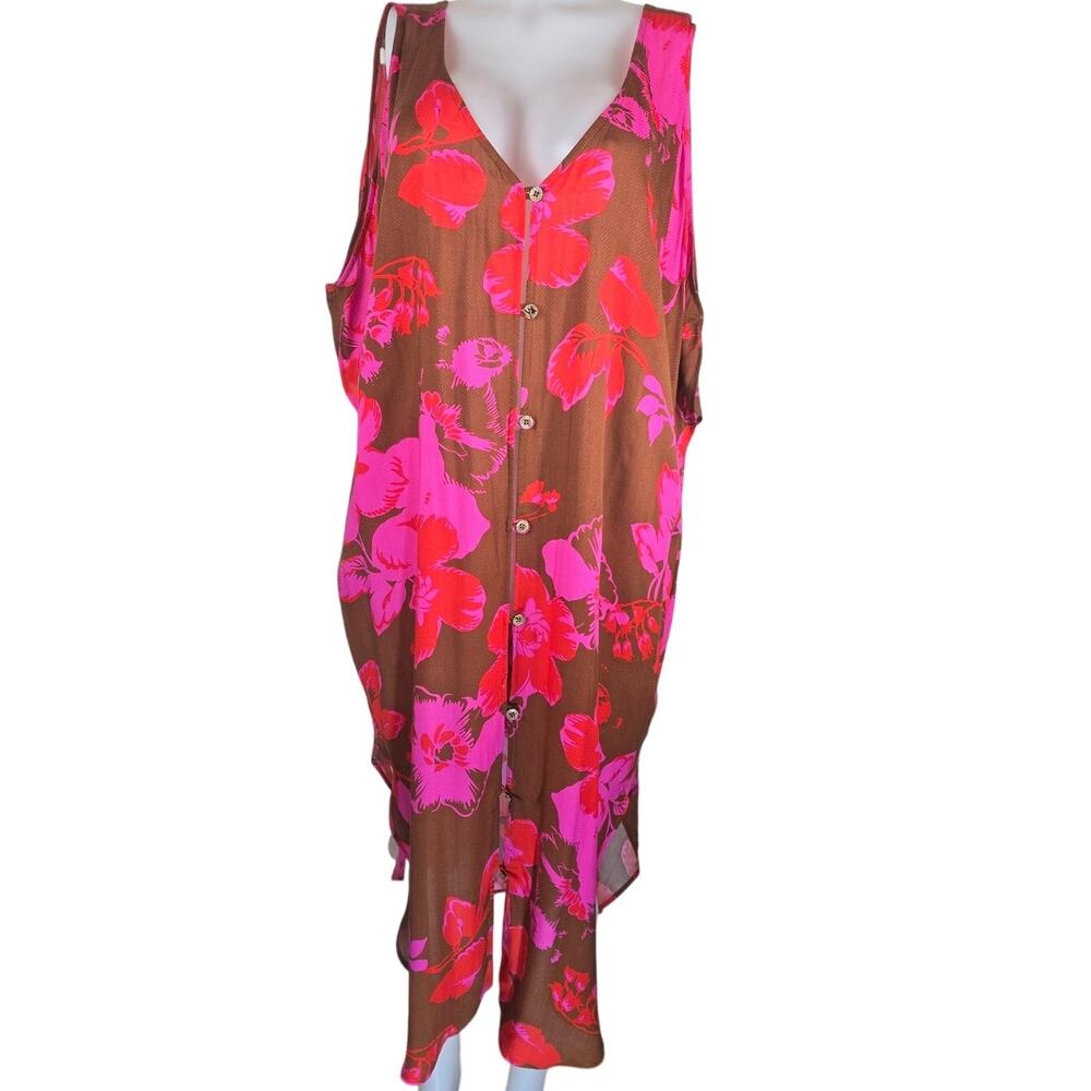 Cabi Tahitian Cover Up Kimono Sheer Dress Floral Hawaiian Button Up M/L